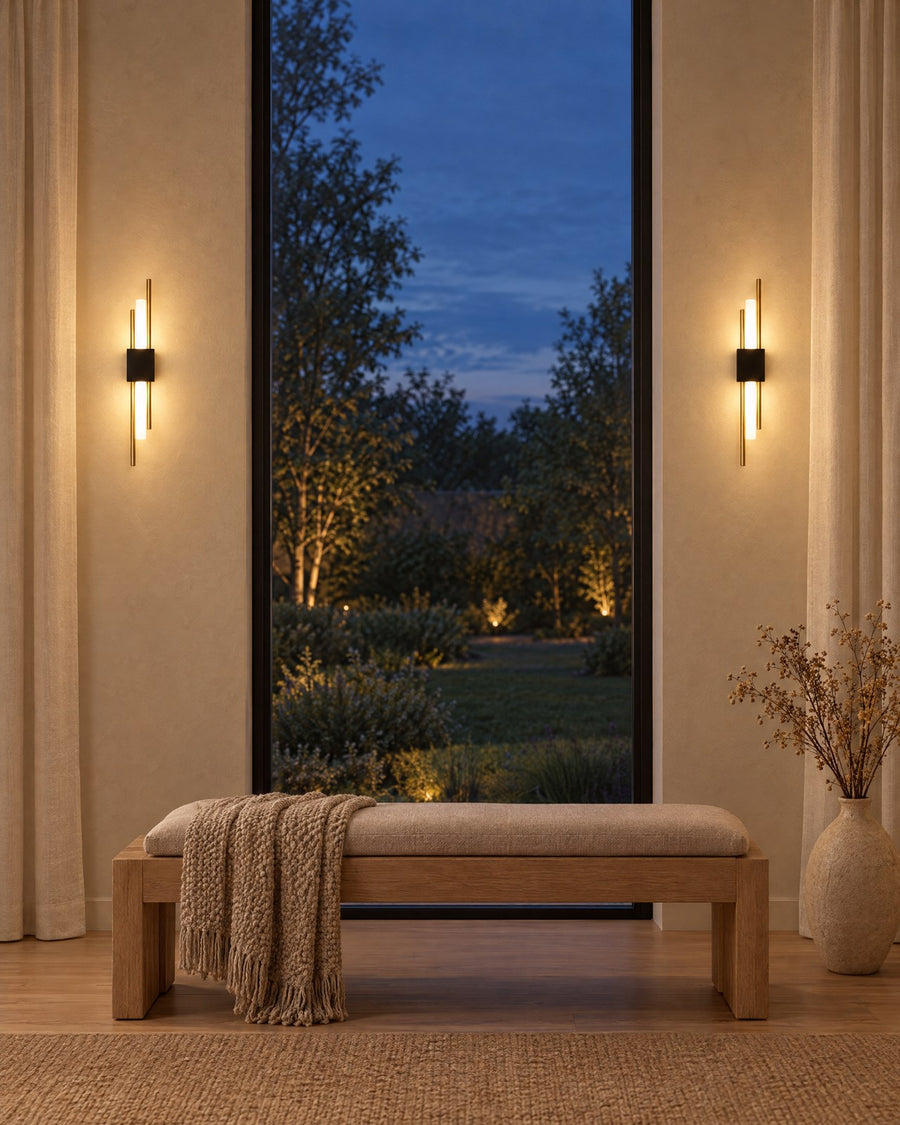 Illustration: One on each side of a tall window.