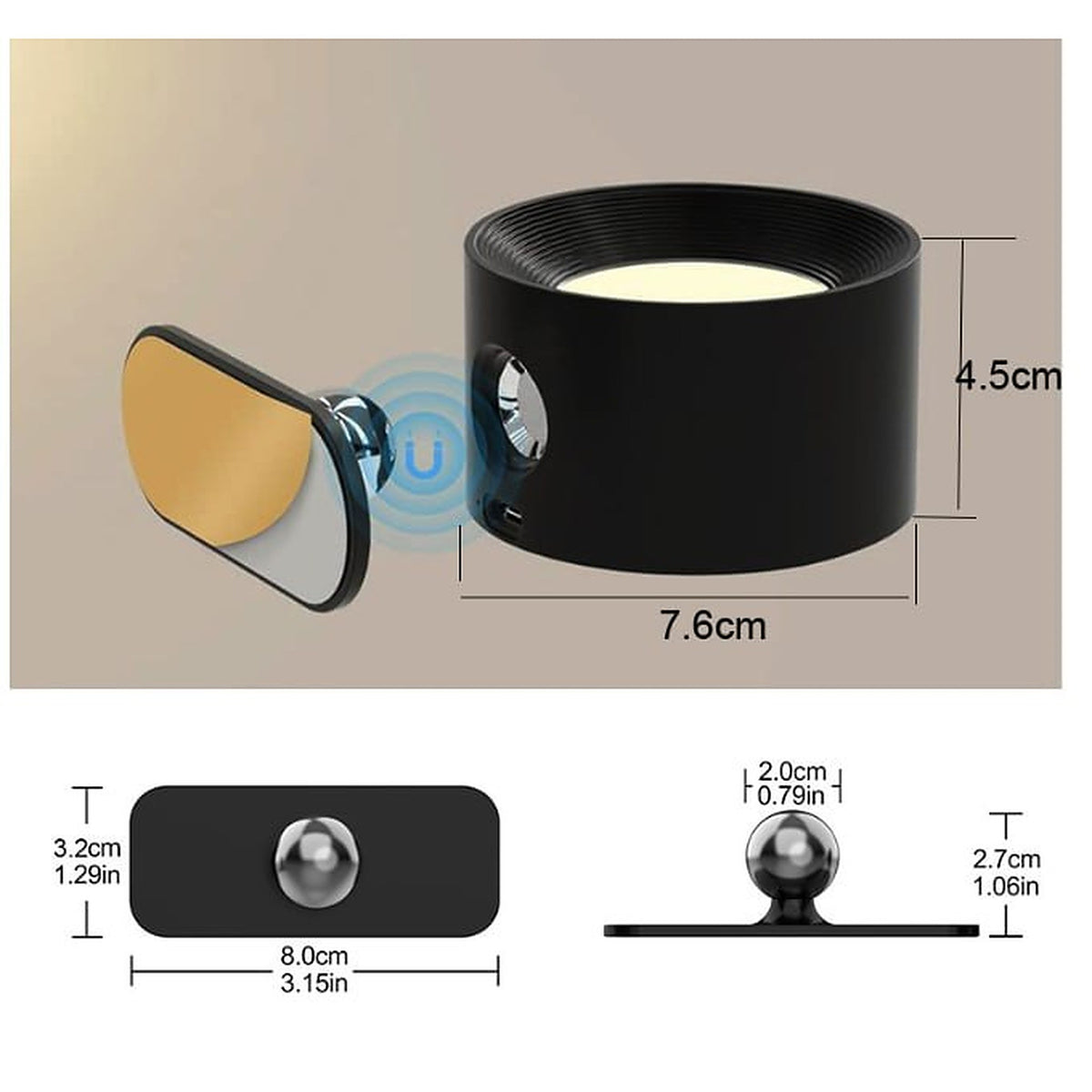 Nook magnetic ball-joint wall mount with dimensions