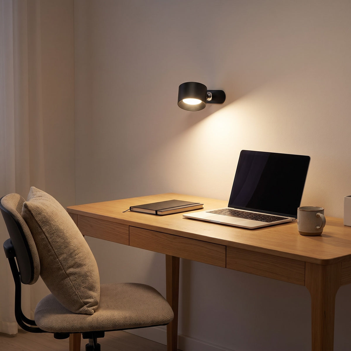 Black Nook lamp as a task light over a home office desk