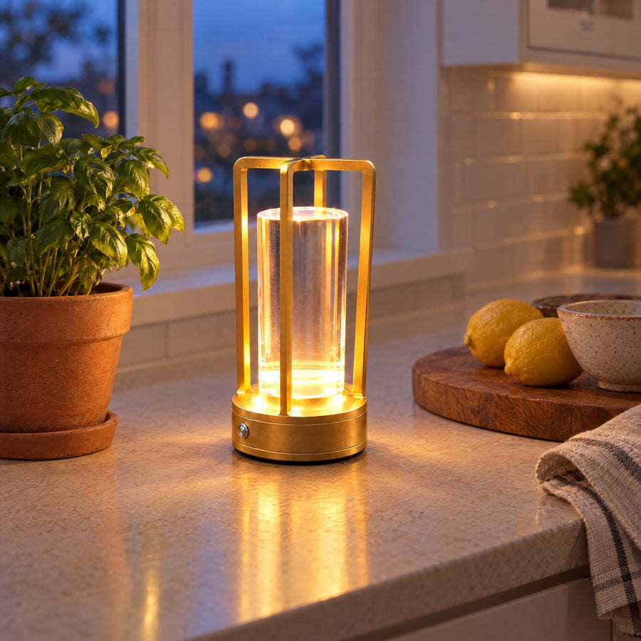 Illustration: On a stone counter, beside a herb pot and a chopping board.