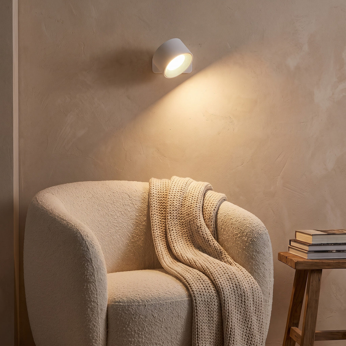White Nook lamp above a reading chair